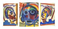 Three Works: Portrait of a Man Facing Right; together with Portrait of an Open-Mouthed Man; and Portrait of a Man Facing Left, 1949 (3)