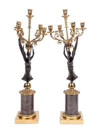 A Pair of Empire Style Gilt Metal Five-Light Candelabra