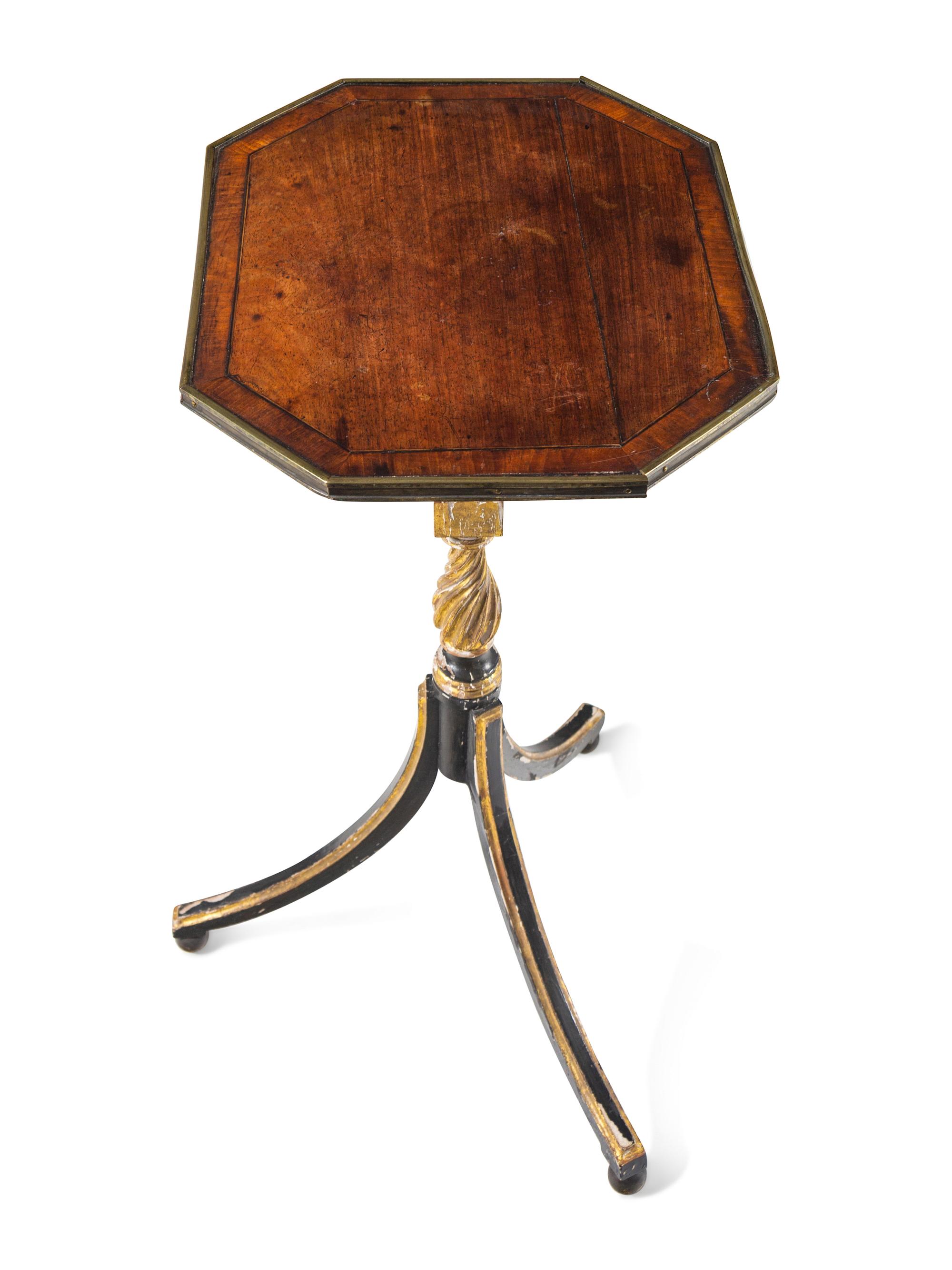 A Pair of Late George III Rosewood, Satinwood, Ebonized and Parcel-Gilt Side Tables