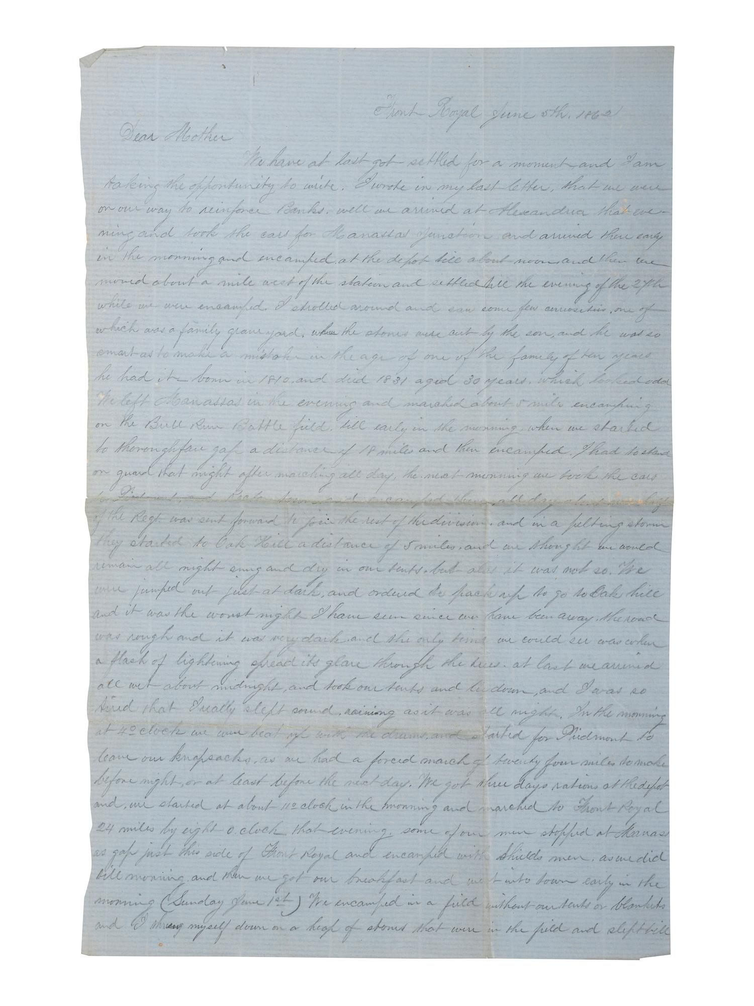 [CIVIL WAR]. Archive related to Albert Campbell Johnston and Nathaniel Dillhorn, 90th Pennsylvania Volunteers, incl. letter detailing the Battle of Cedar Mountain.