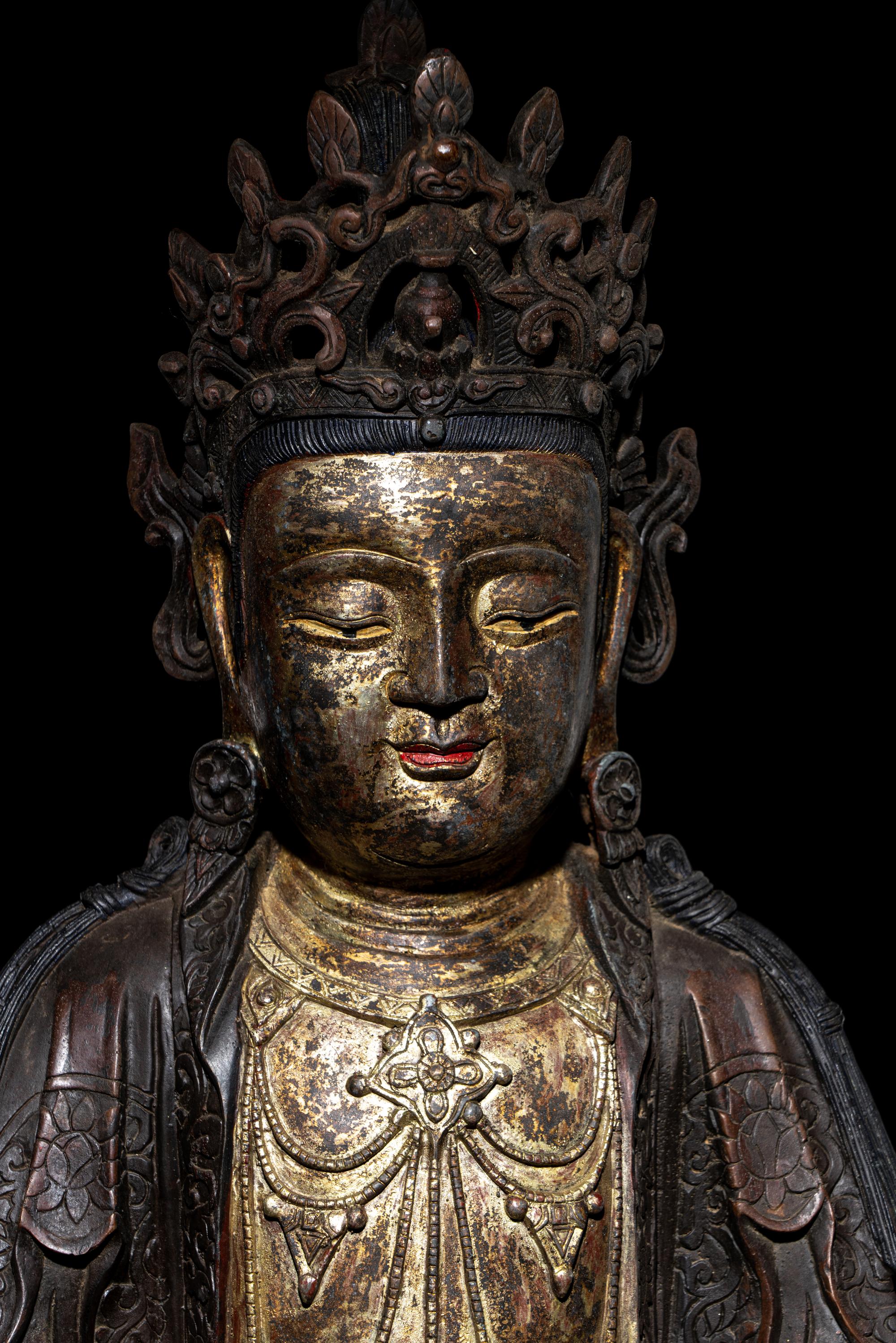 A Chinese Parcel Gilt Bronze Figure of Guanyin