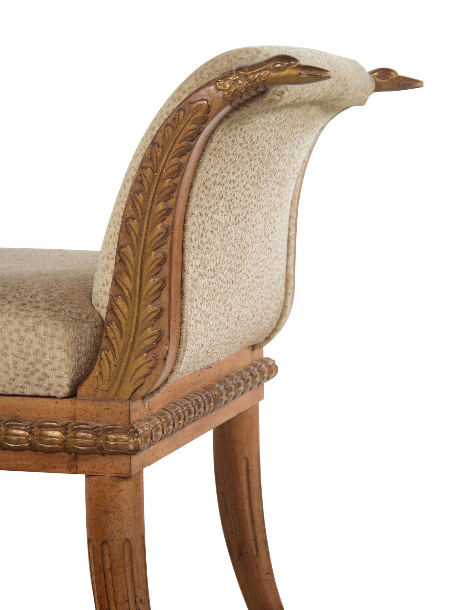A Regency Style Parcel Gilt Swan Neck Bench