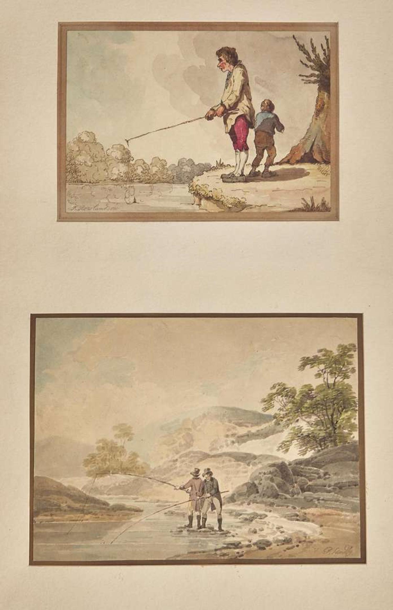 [Fishing] Lawrence, Sir Thomas, and Thomas Rowlandson, and Paul Sandby, et al.: Album of Original Angling-Themed Illustrations and Prints