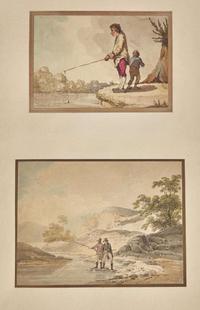 [Fishing] Lawrence, Sir Thomas, and Thomas Rowlandson, and Paul Sandby, et al.: Album of Original Angling-Themed Illustrations and Prints
