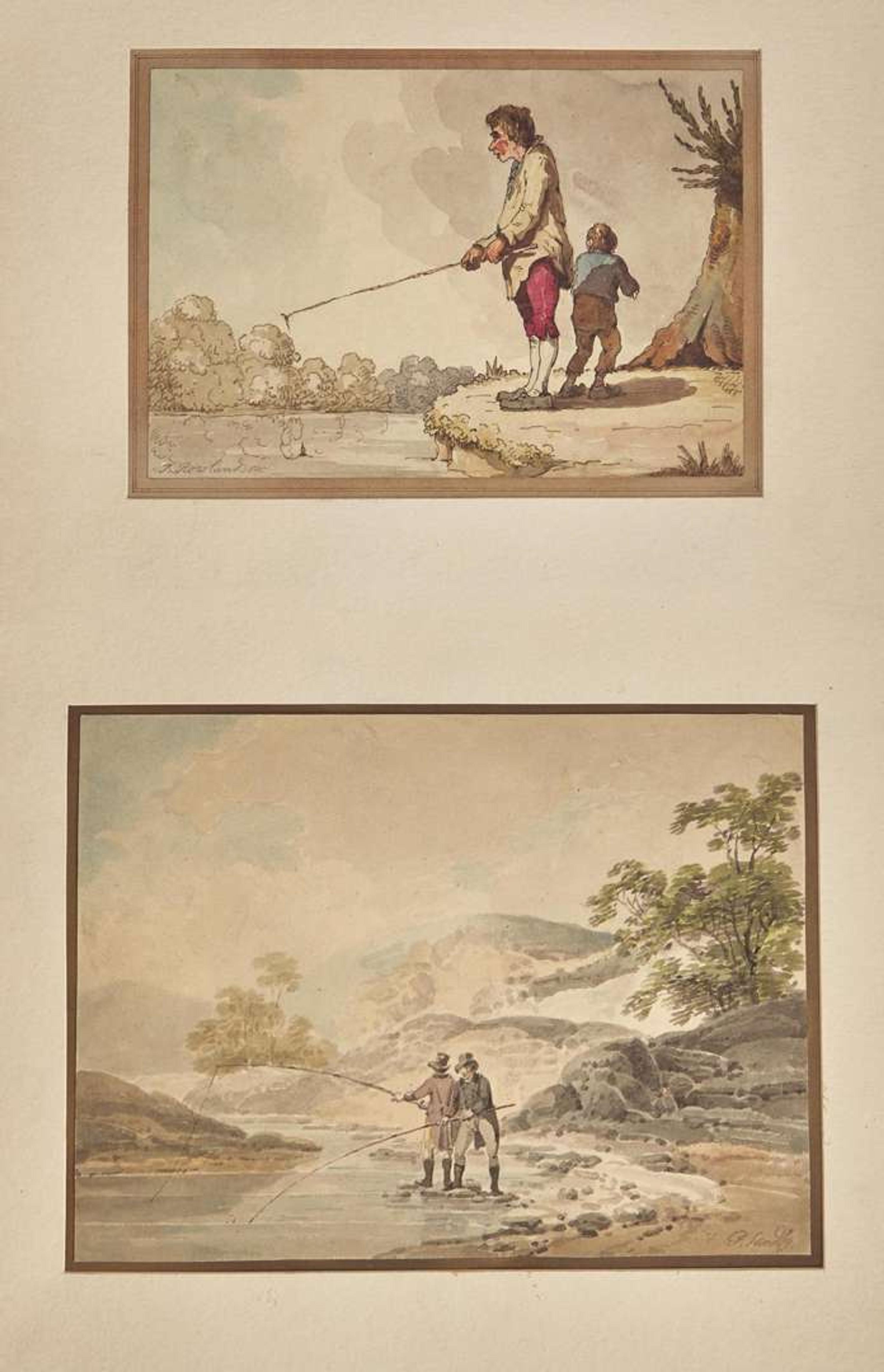 [Fishing] Lawrence, Sir Thomas, and Thomas Rowlandson, and Paul Sandby, et al.: Album of Original Angling-Themed Illustrations and Prints