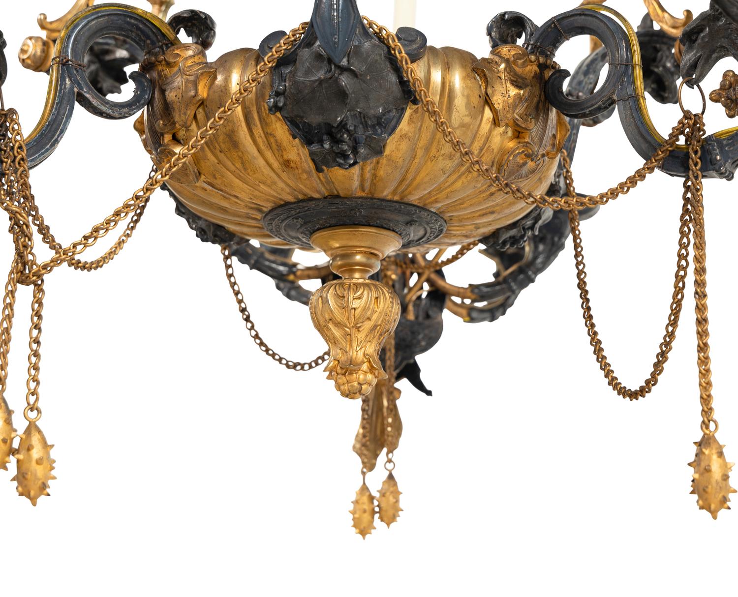 A French Neoclassical Gilt and Silvered Bronze Eighteen-Light Chandelier