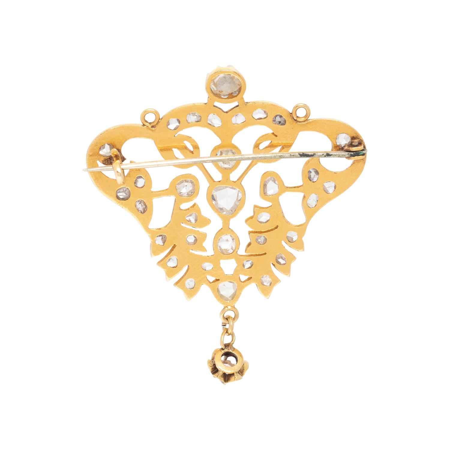 ANTIQUE, YELLOW GOLD AND DIAMOND BROOCH
