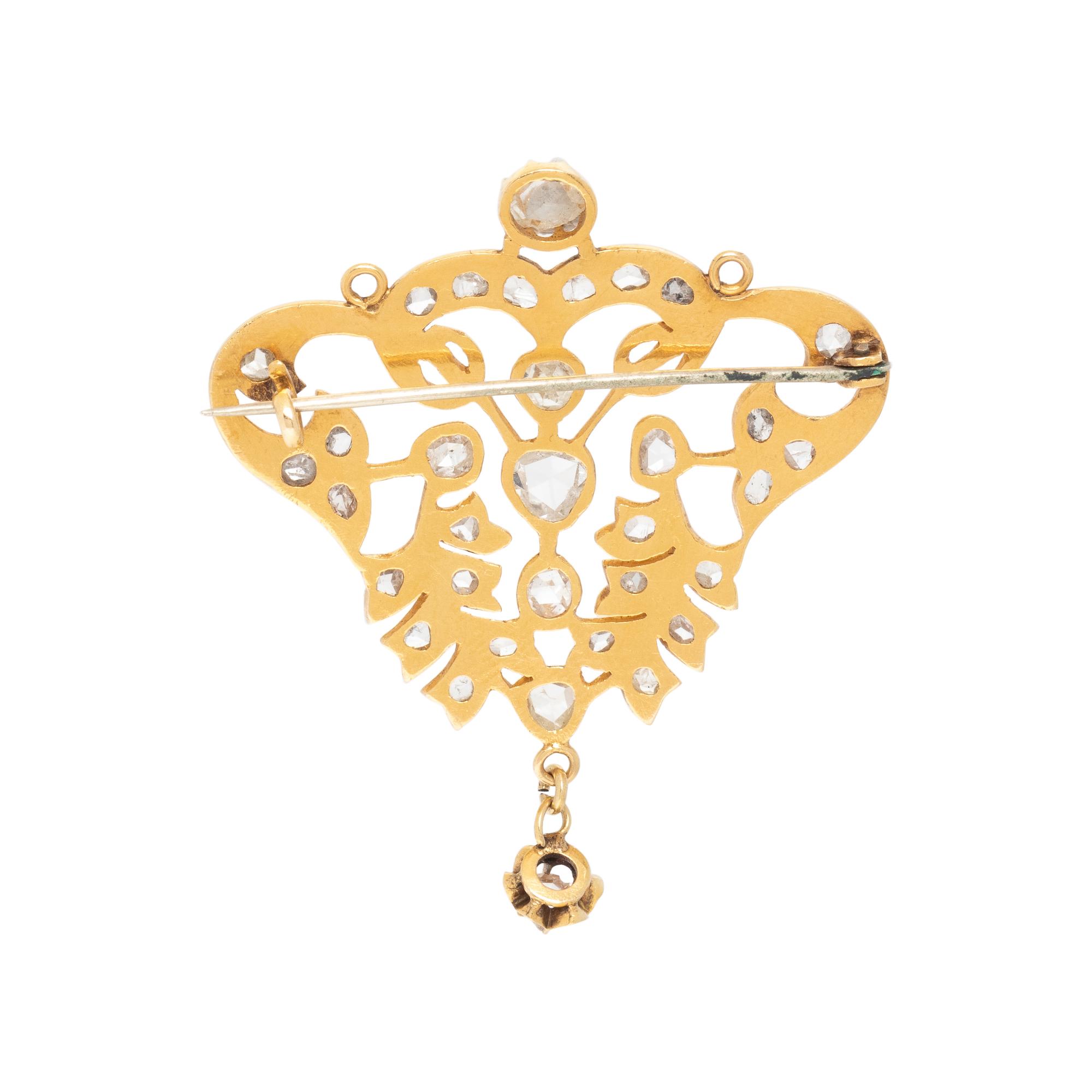 ANTIQUE, YELLOW GOLD AND DIAMOND BROOCH