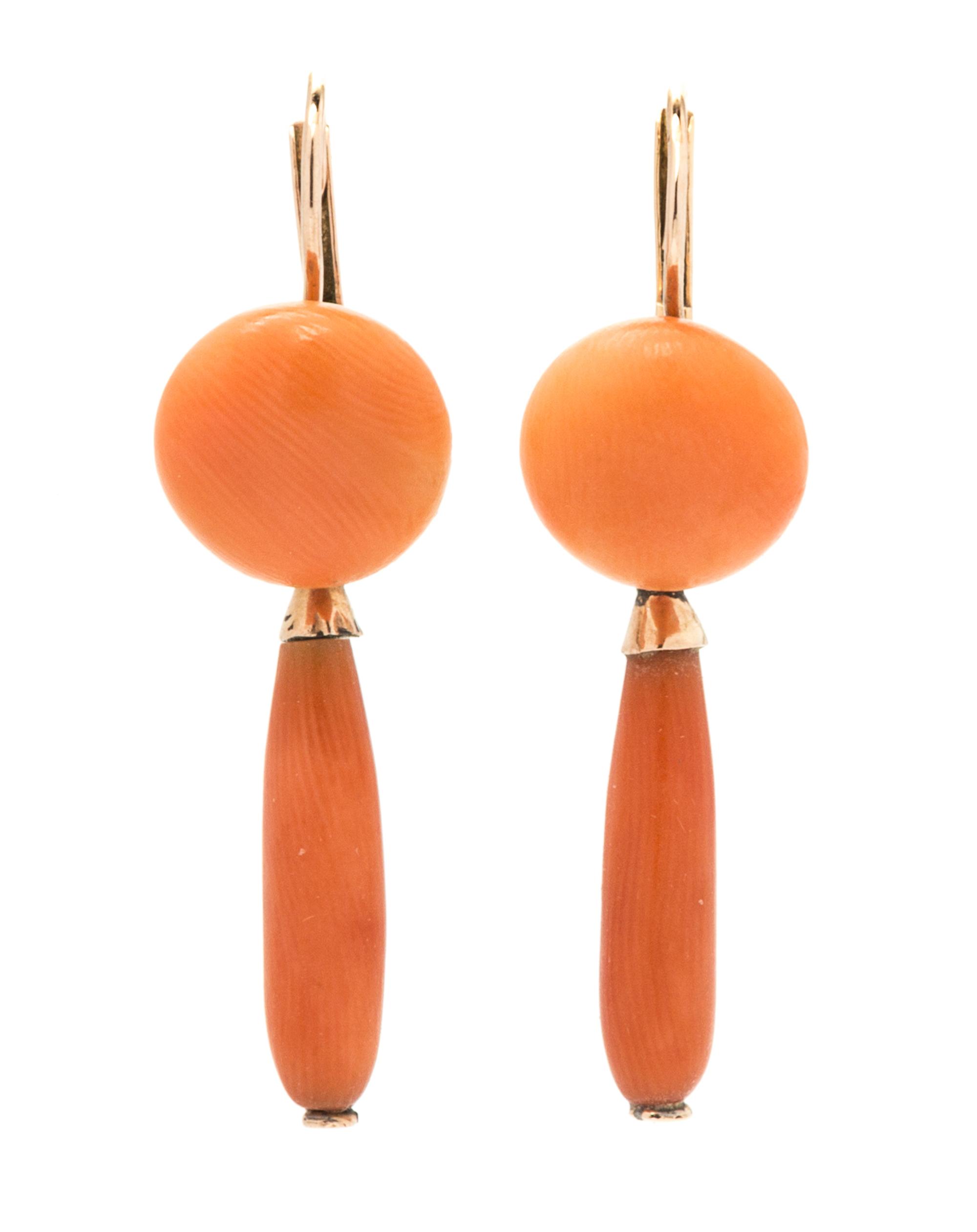 A Pair of Victorian Rose Gold and Coral Earrings, 2.00 dwts.
