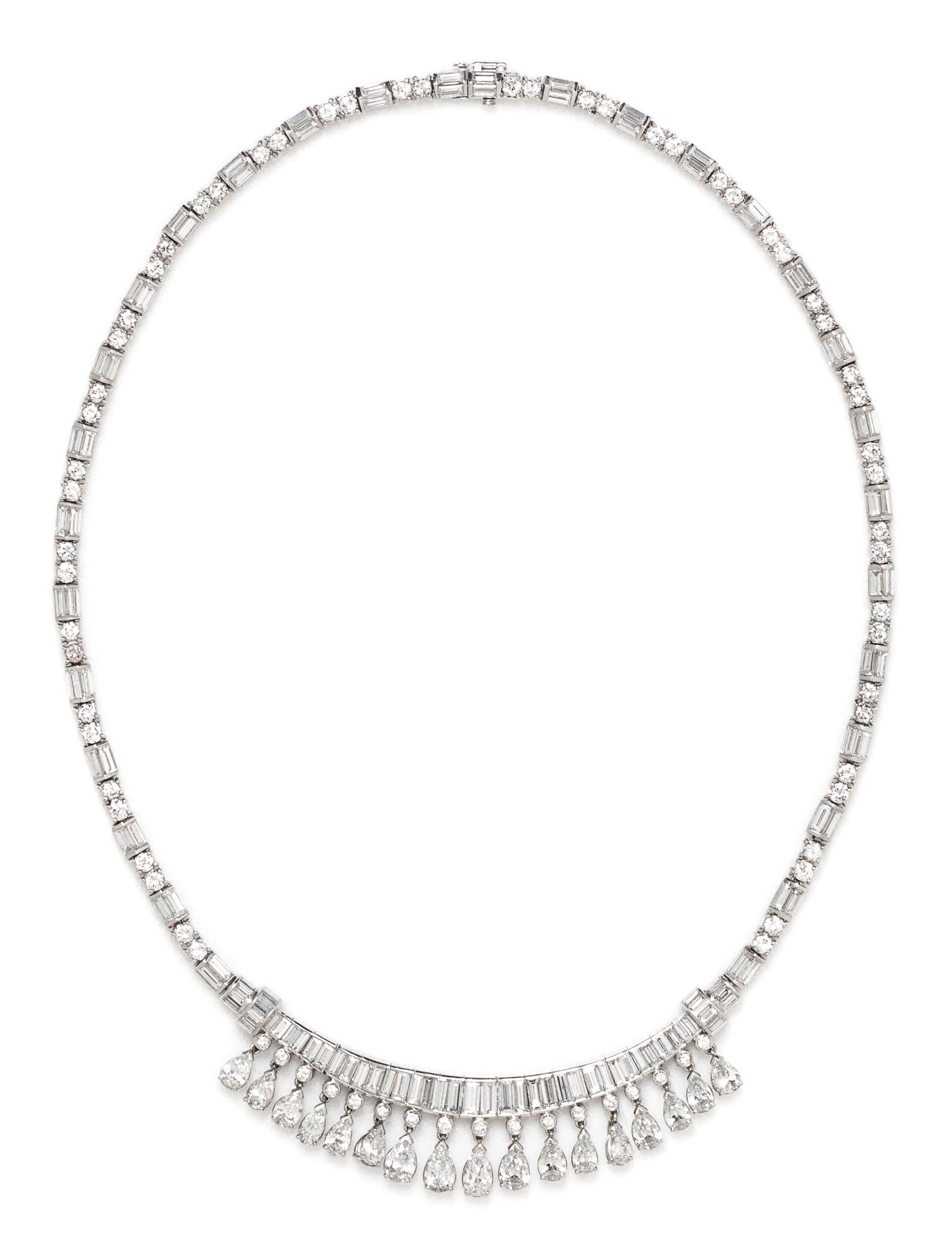 A Platinum and Diamond Fringe Necklace, 40.20 dwts.