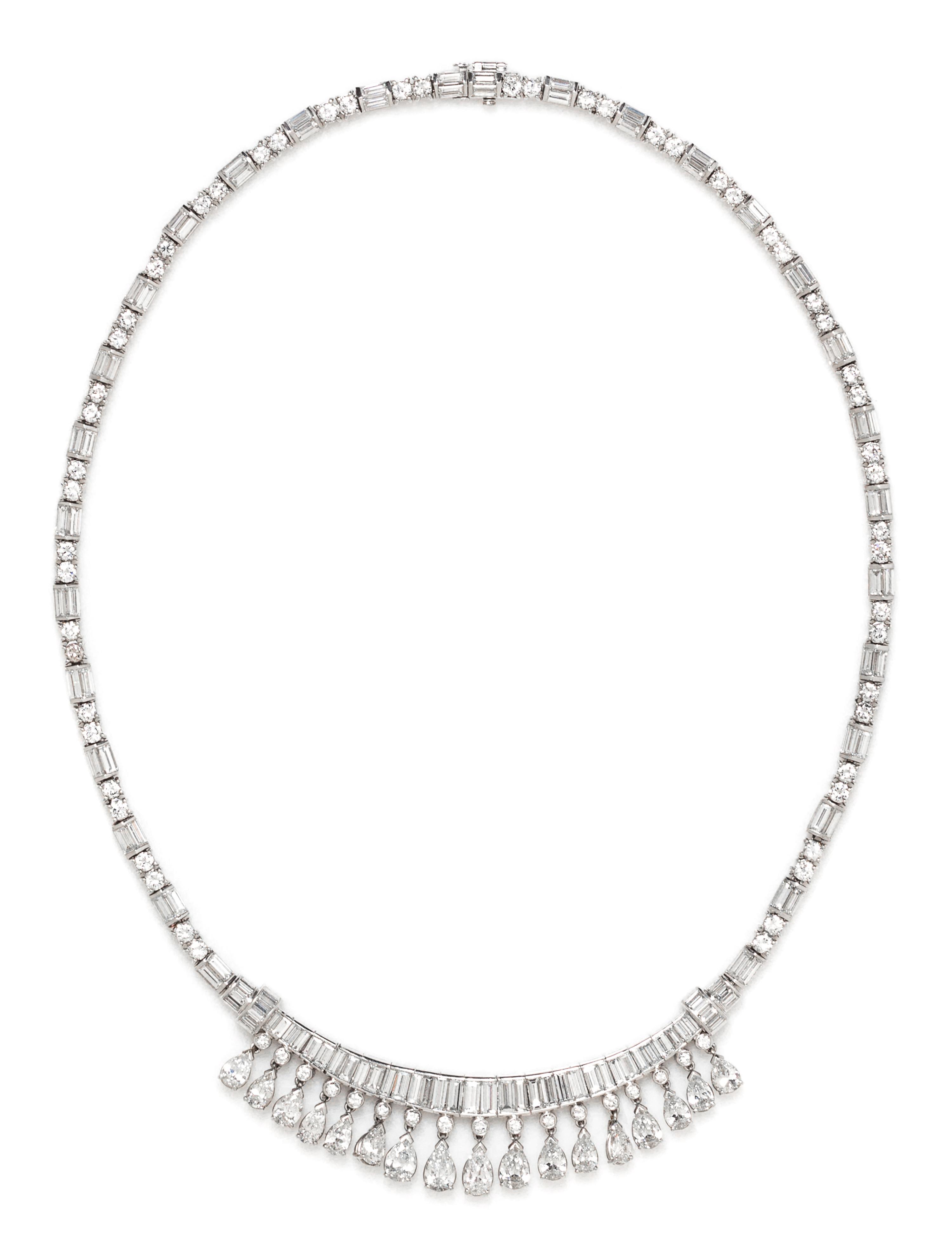 A Platinum and Diamond Fringe Necklace, 40.20 dwts.