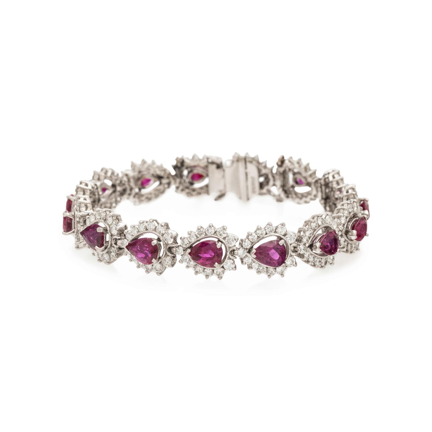 PLATINUM, DIAMOND AND RUBY BRACELET