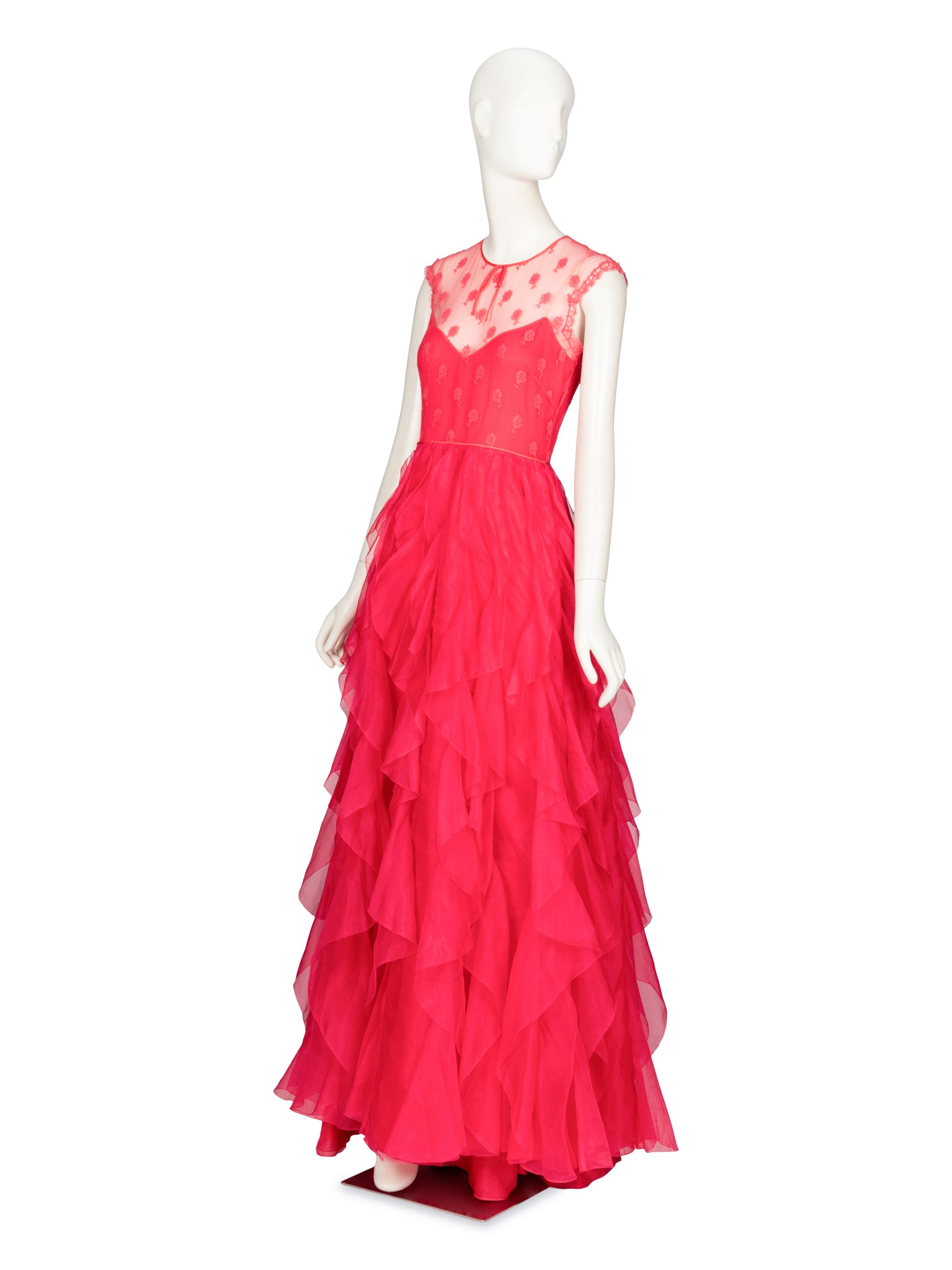 VALENTINO, HOT PINK RUFFLED GOWN