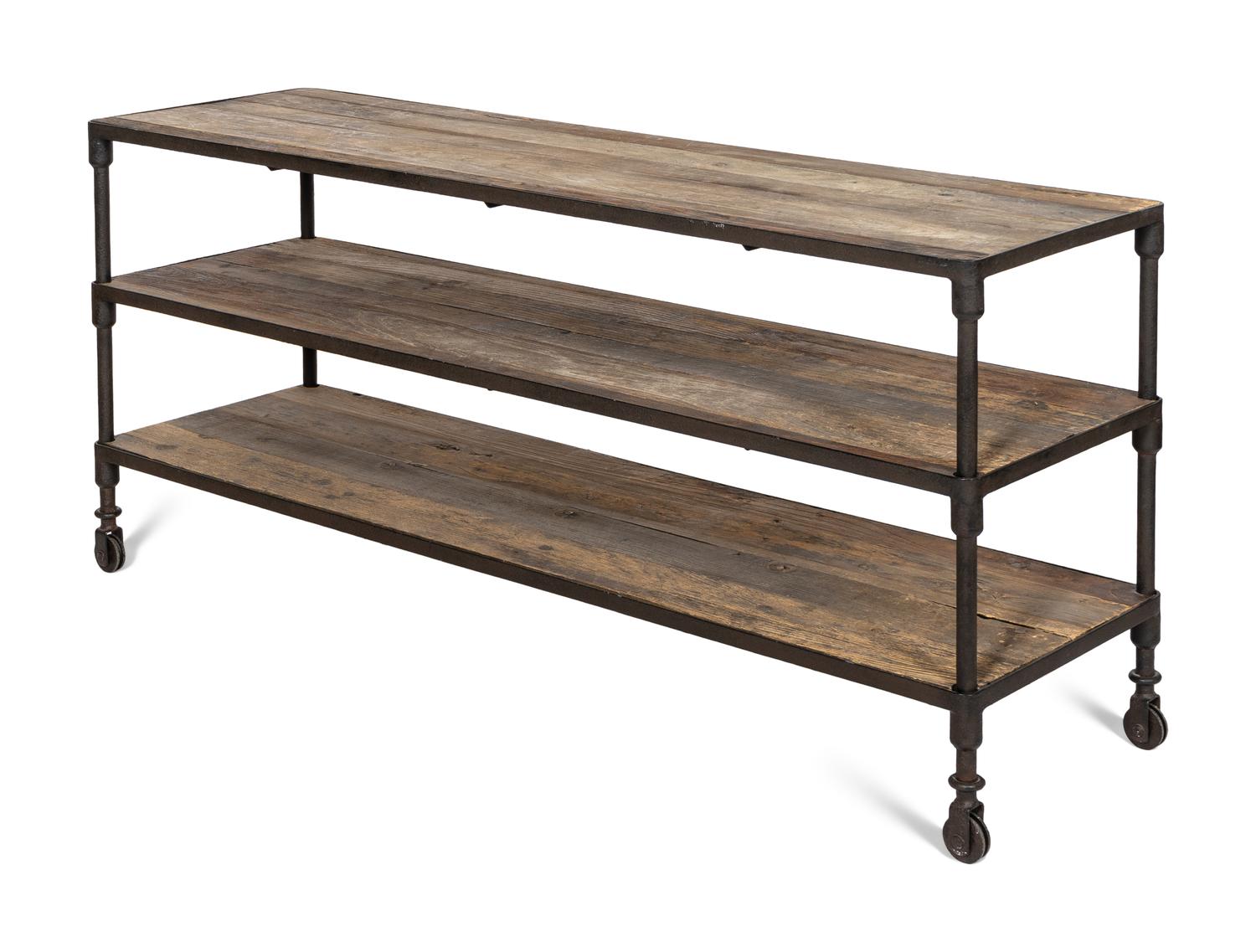 A Contemporary Iron and Pine Console Table