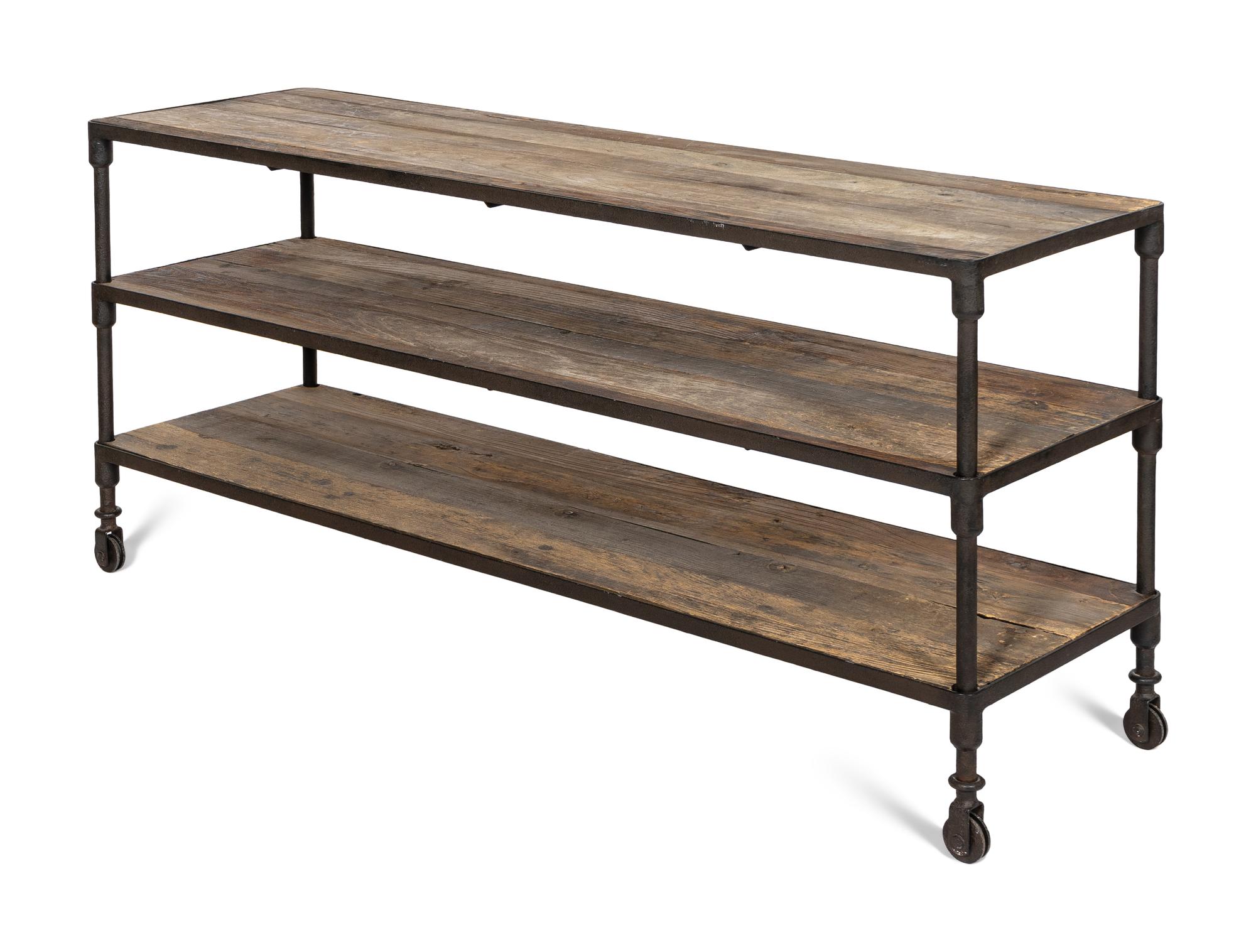 A Contemporary Iron and Pine Console Table