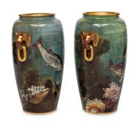 A Pair of Mintons Porcelain Elephant Handle Urns