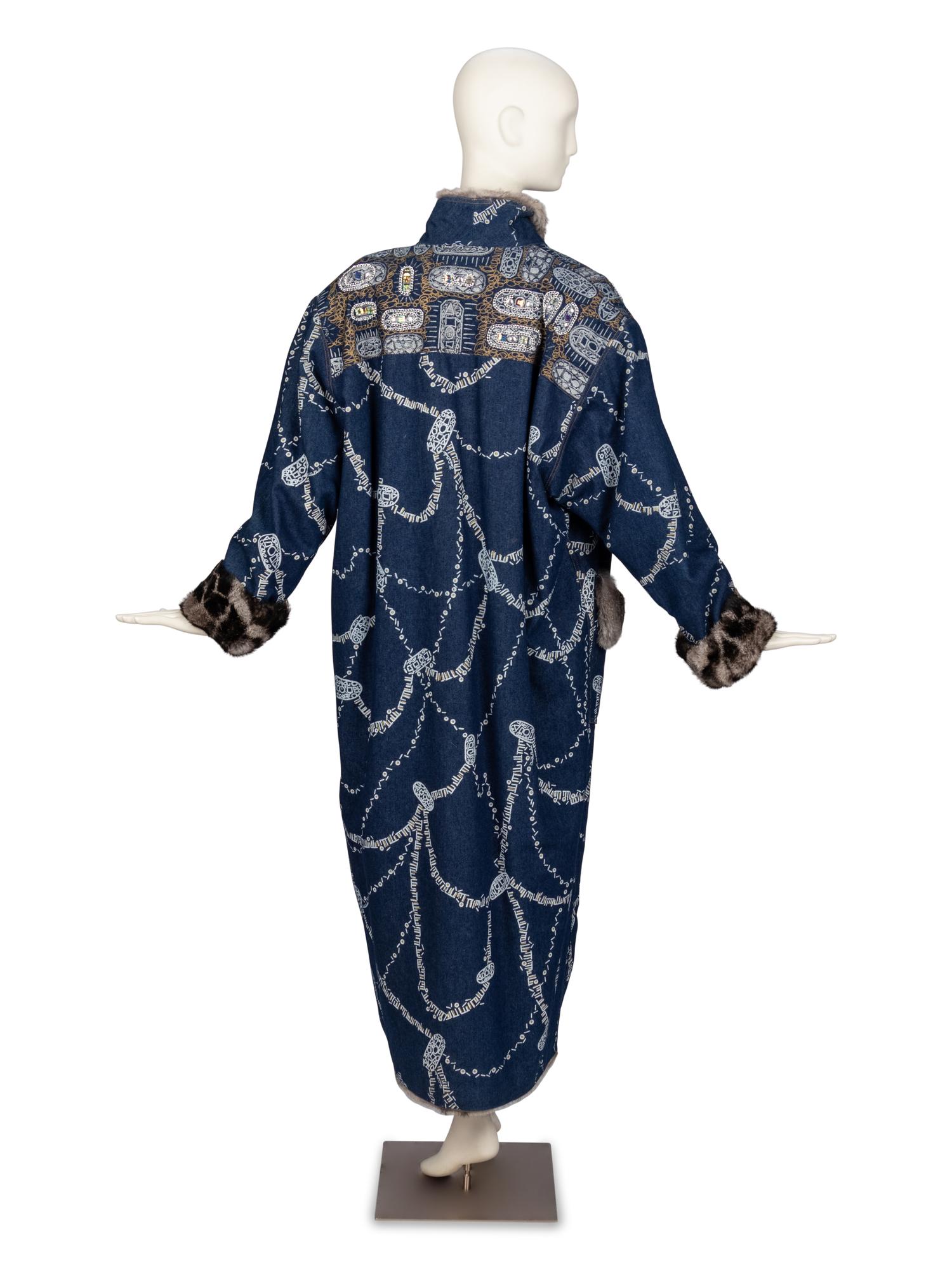 Zandra Rhodes Fur-Lined Denim Painted Coat, 1980s