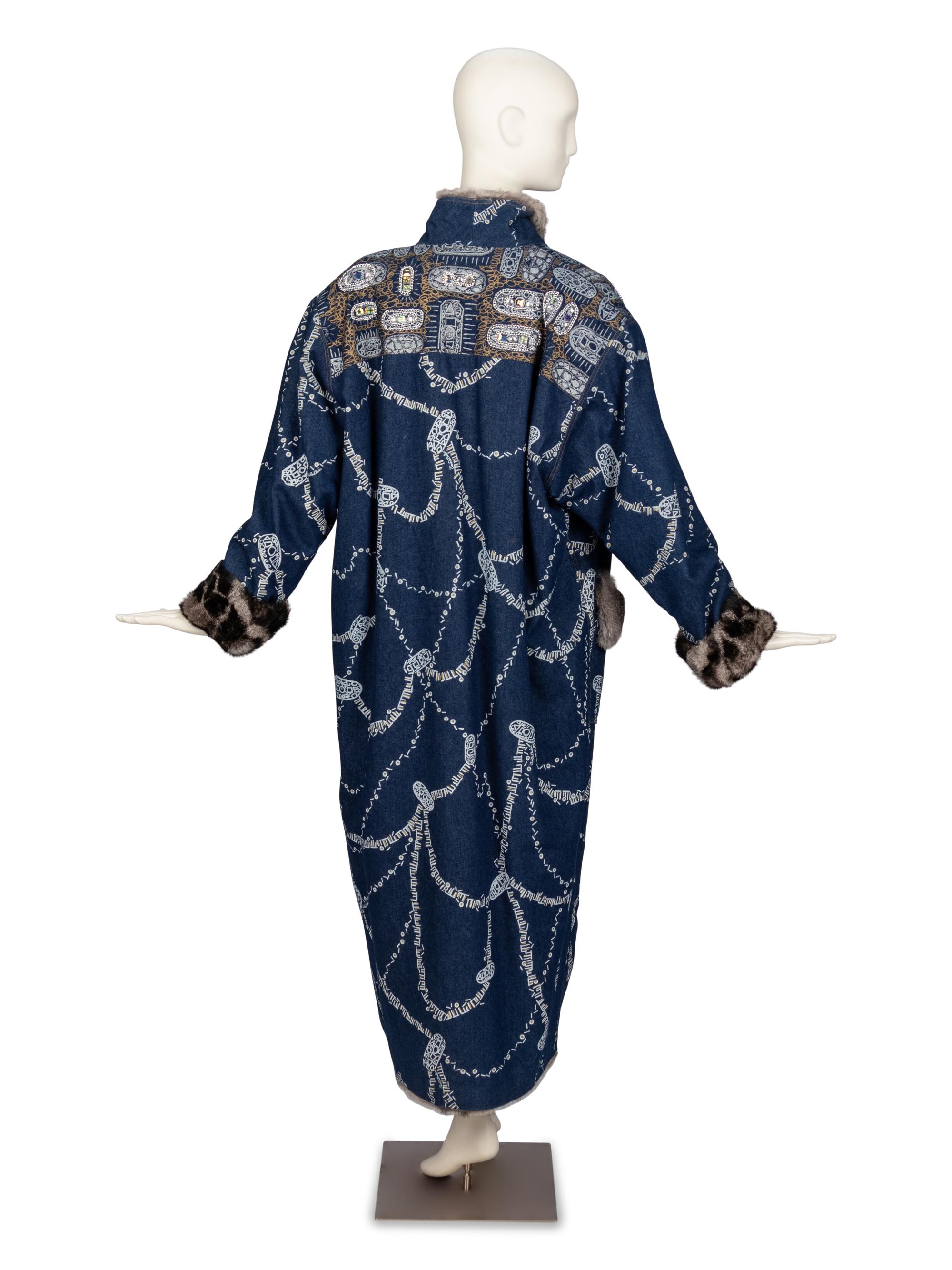 Zandra Rhodes Fur-Lined Denim Painted Coat, 1980s