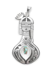 Silver overlay figural pendant with turquoise cabochon