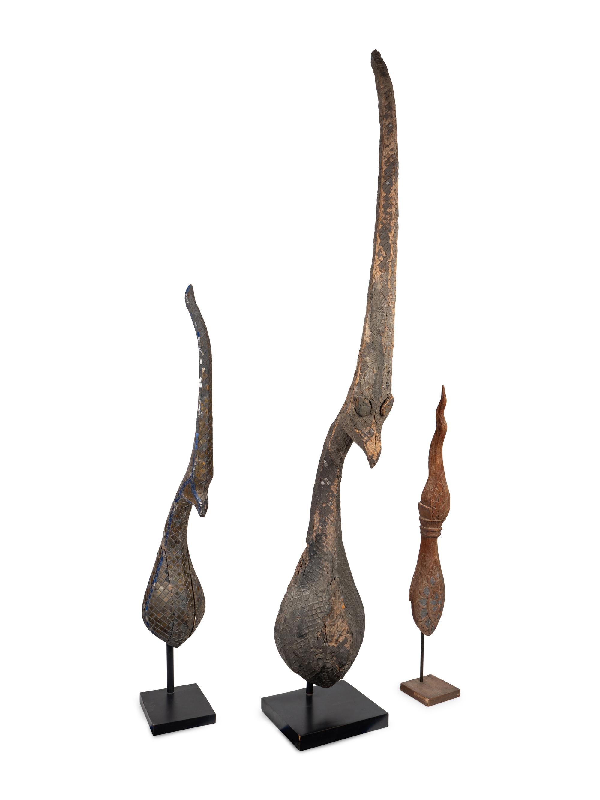 A Group of Three Carved and Gessoed Wood Shofas
