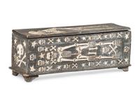 A Folk Art Carved and Painted Skeleton and Bone Decorated Blanket Chest