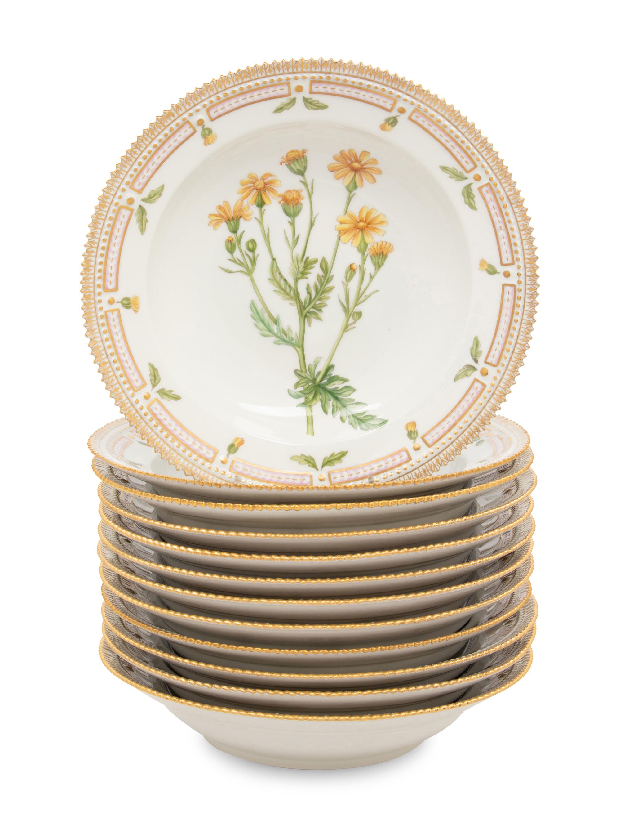 A Set of Twelve Royal Copenhagen Flora Danica Porcelain Soup Bowls