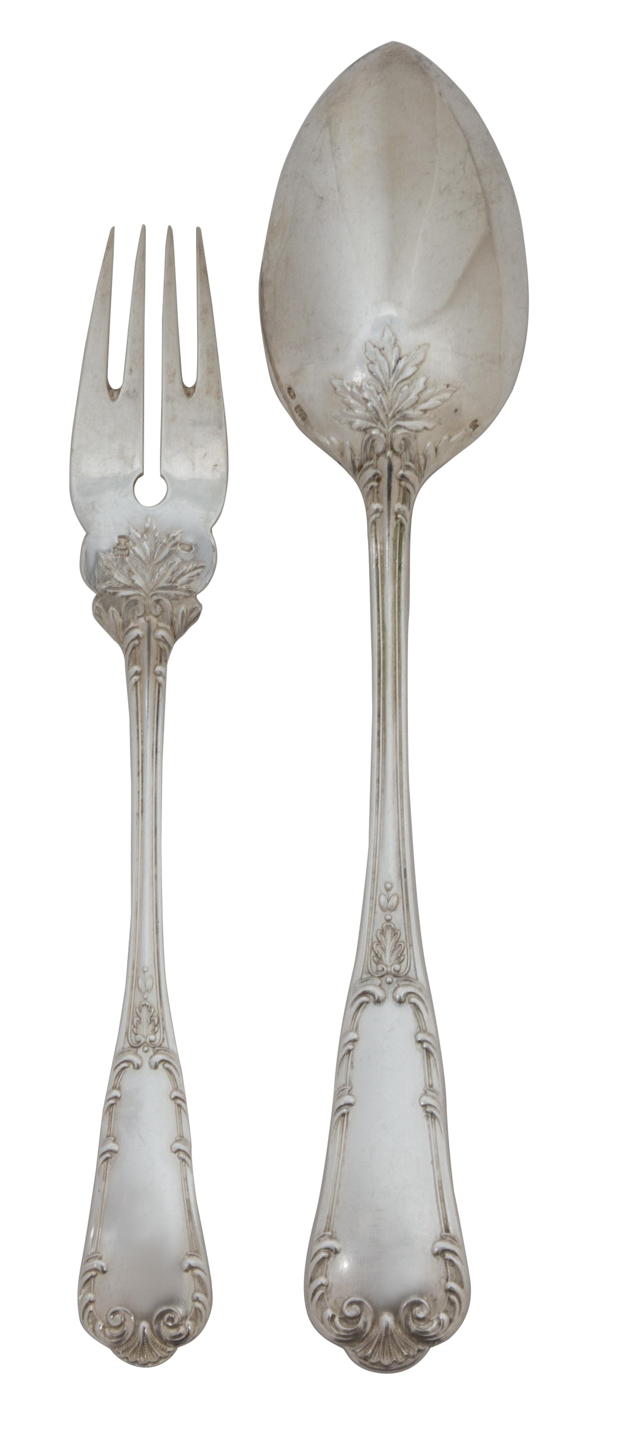 An Austrian Belle Epoque Silver Flatware Service for Twelve, , patterned on both sides, comprising; 12 dinner knives 12 dinner forks 12