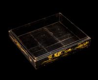 A Chinese Export Gilt and Red Highlighted Black Lacquered Box and Cover