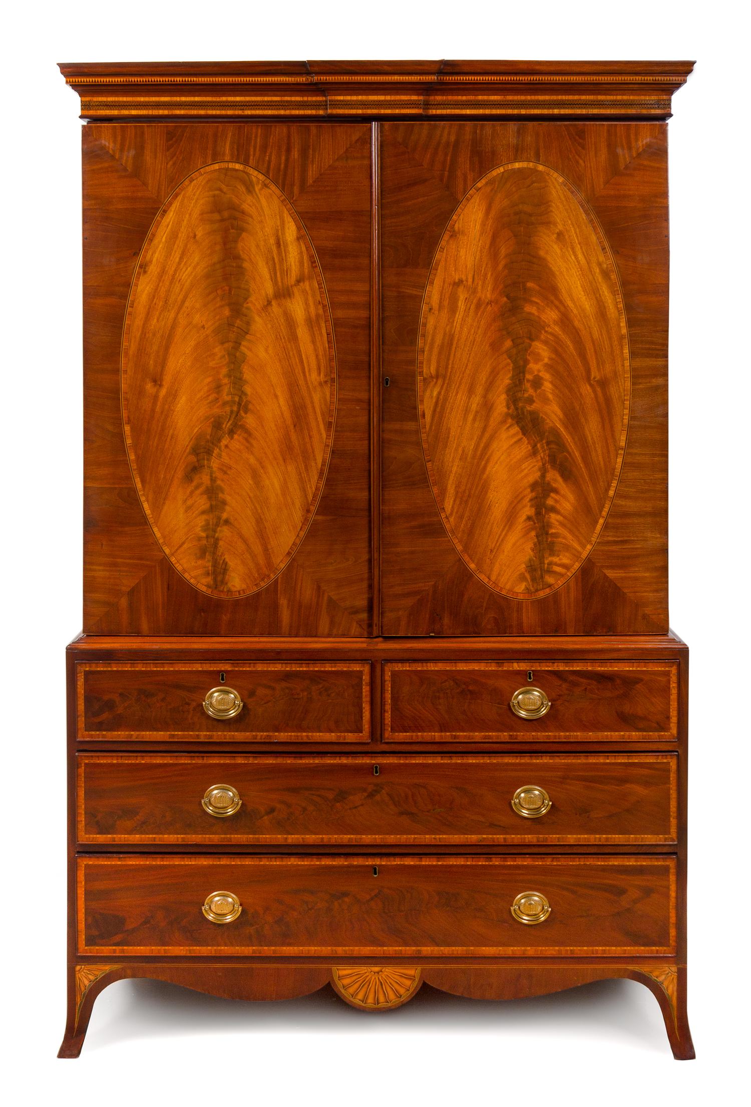 A Regency Style Mahogany Linen Press Height 86 x width 53 3/4 x depth 23 inches. — 19TH CENTURY