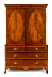 A Regency Style Mahogany Linen Press Height 86 x width 53 3/4 x depth 23 inches. — 19TH CENTURY