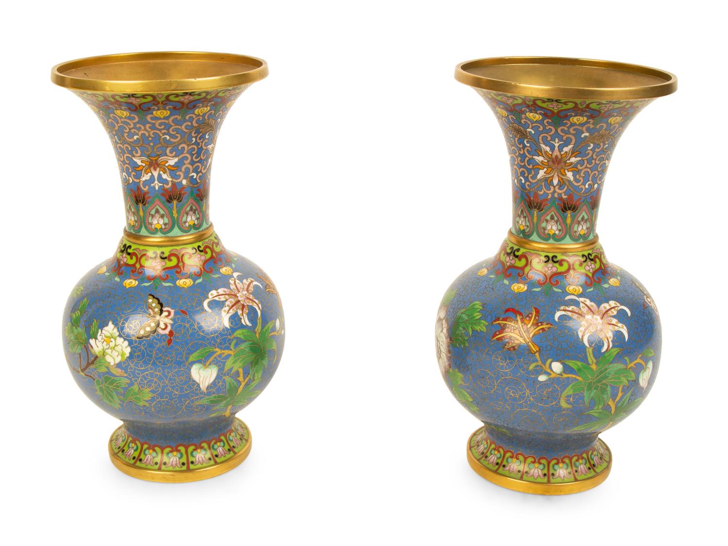 A Pair of Chinese Cloissone Vases — 20TH CENTURY