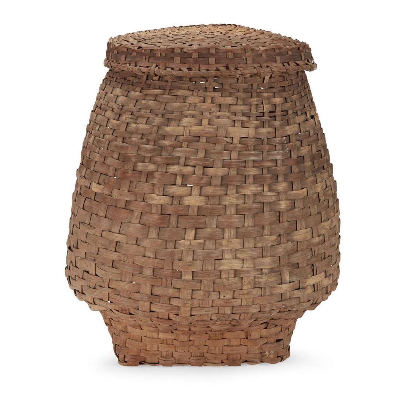 Large splint "feather" basket and cover 19th century