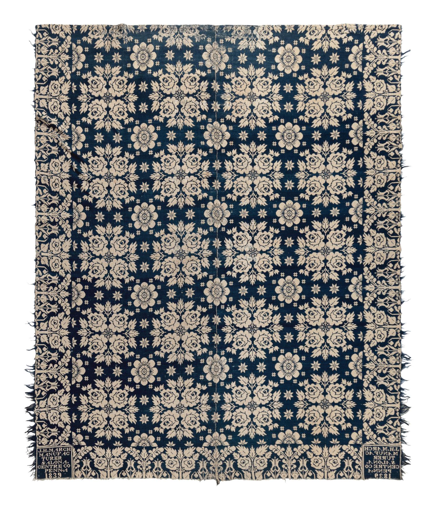 Two Jacquard Woven Cotton and Wool Coverlets