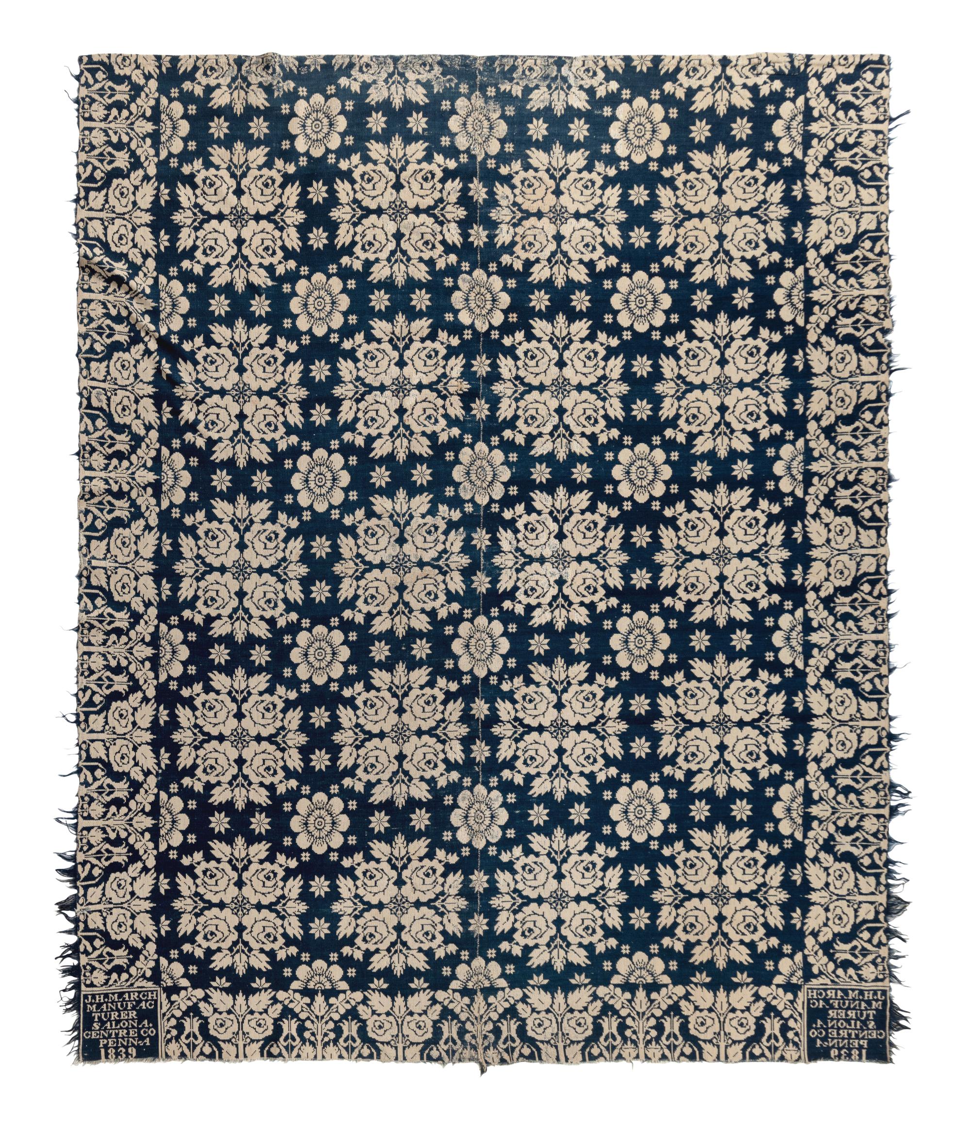 Two Jacquard Woven Cotton and Wool Coverlets