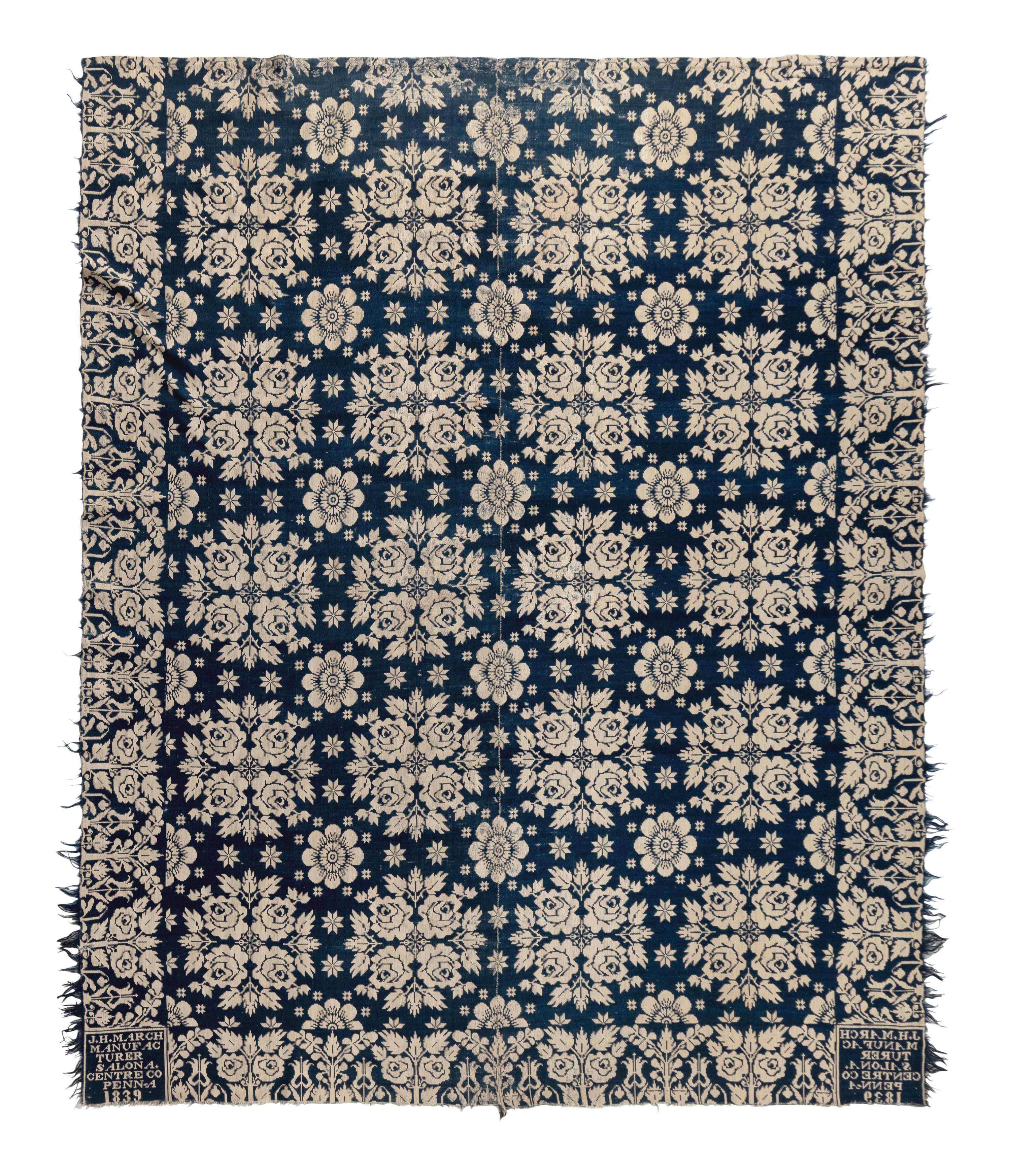 Two Jacquard Woven Cotton and Wool Coverlets