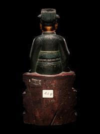 A Chinese Gilt, Red, and Black Lacquered Wood Figure of an Official