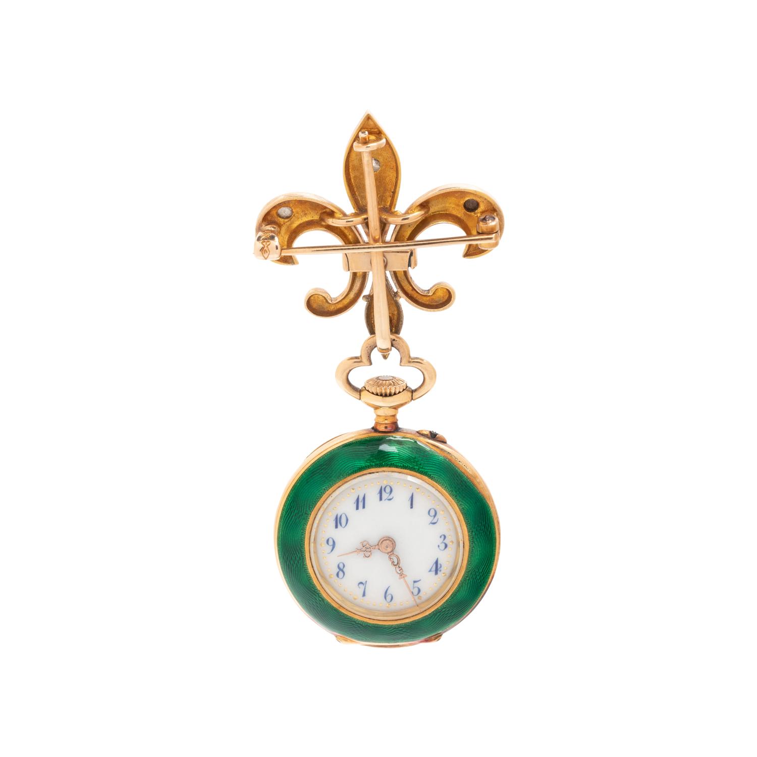 ENAMEL AND DIAMOND CONVERTIBLE BROOCH/POCKET WATCH