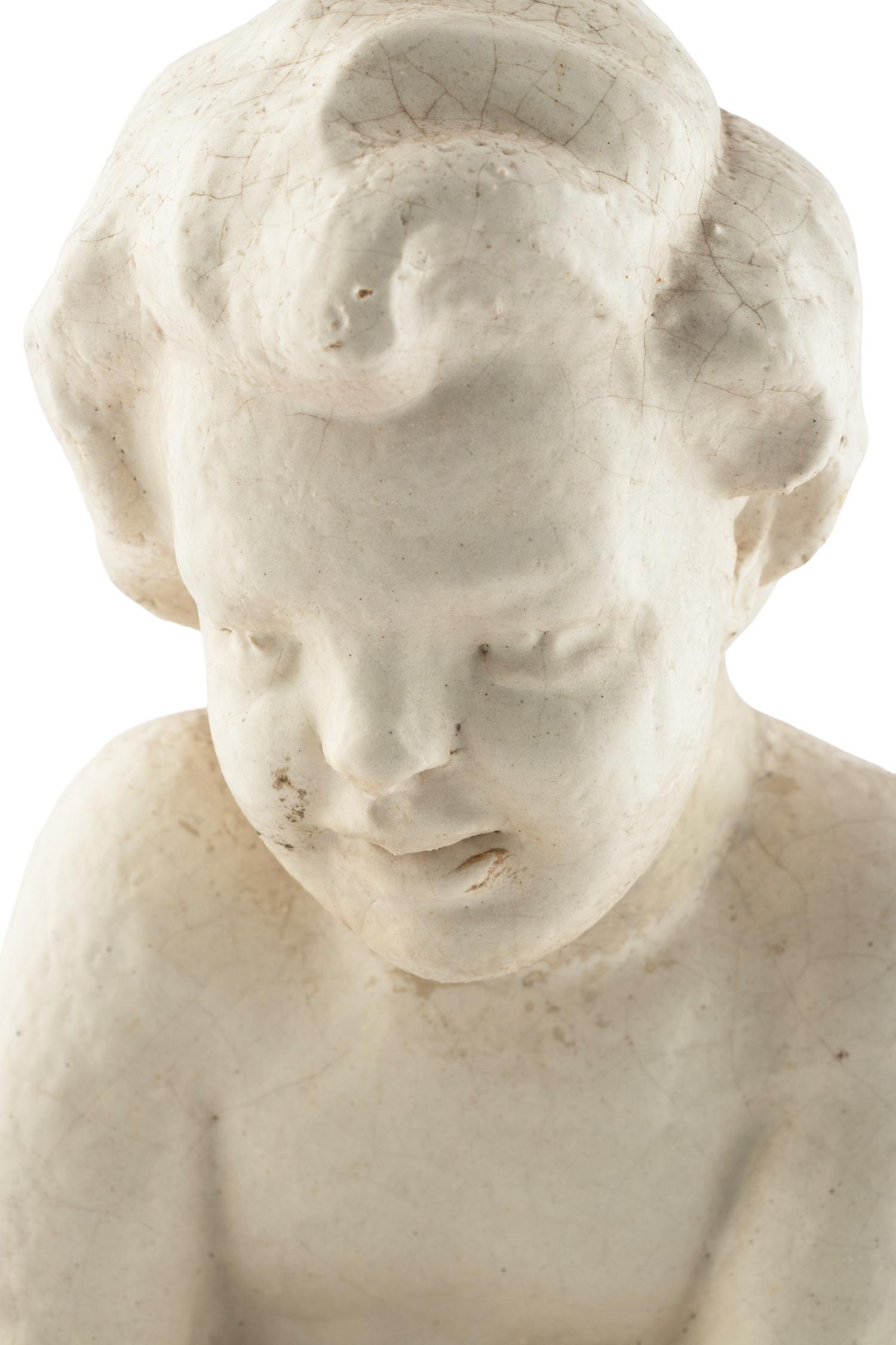 A White-Glazed Terra Cotta Fountain Figure