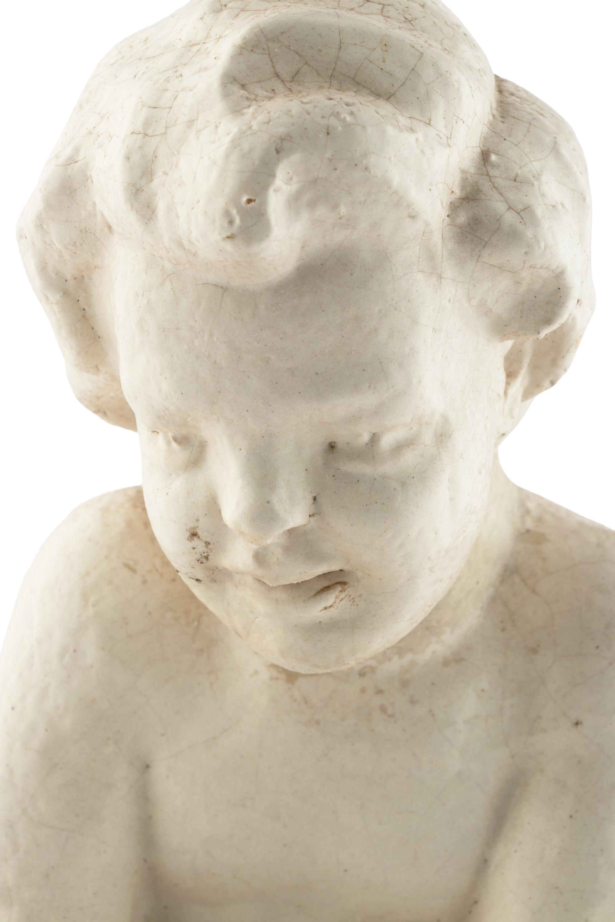 A White-Glazed Terra Cotta Fountain Figure