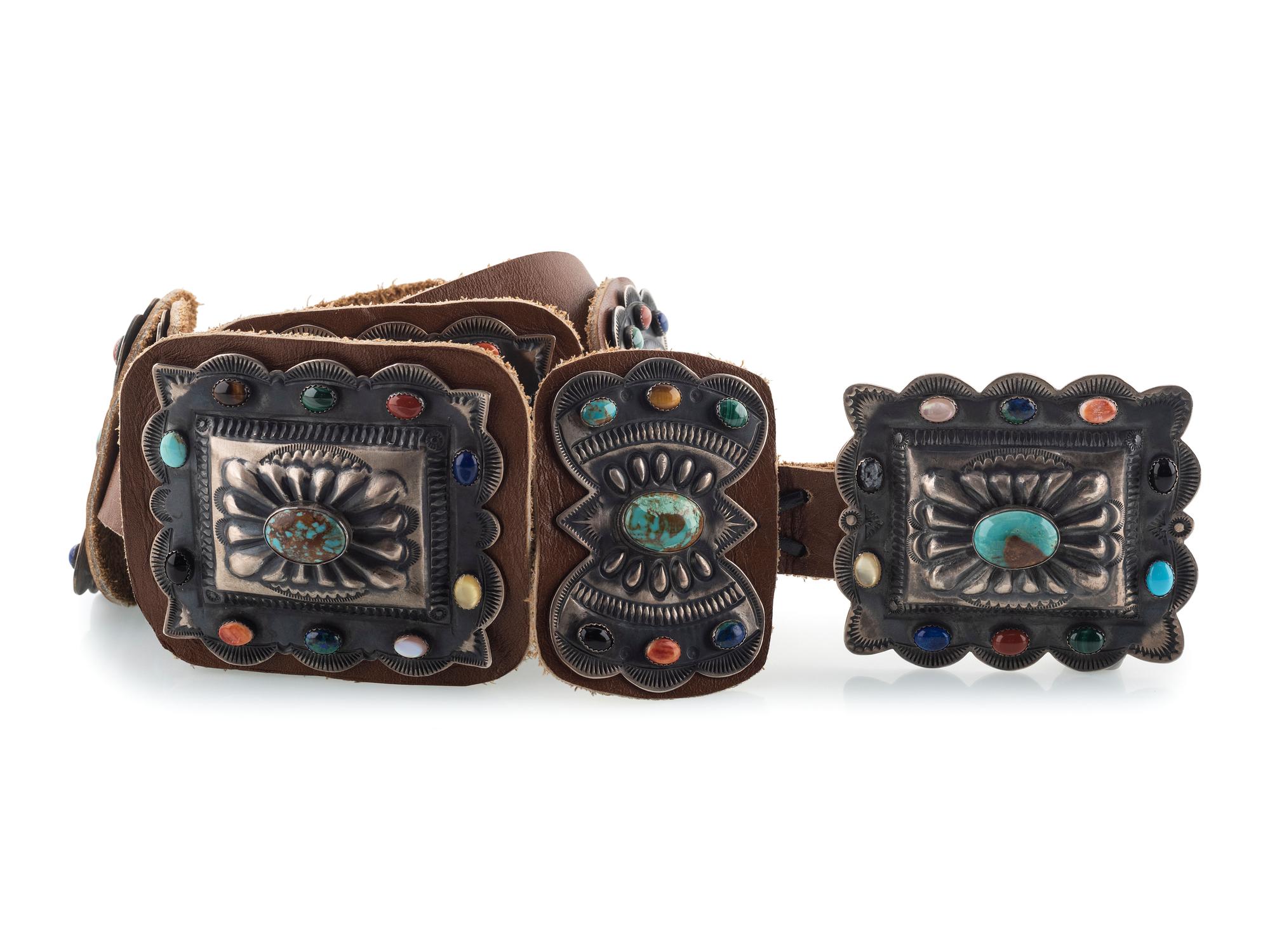 Navajo Sterling Silver Concha Belt, with Colorful Inlay