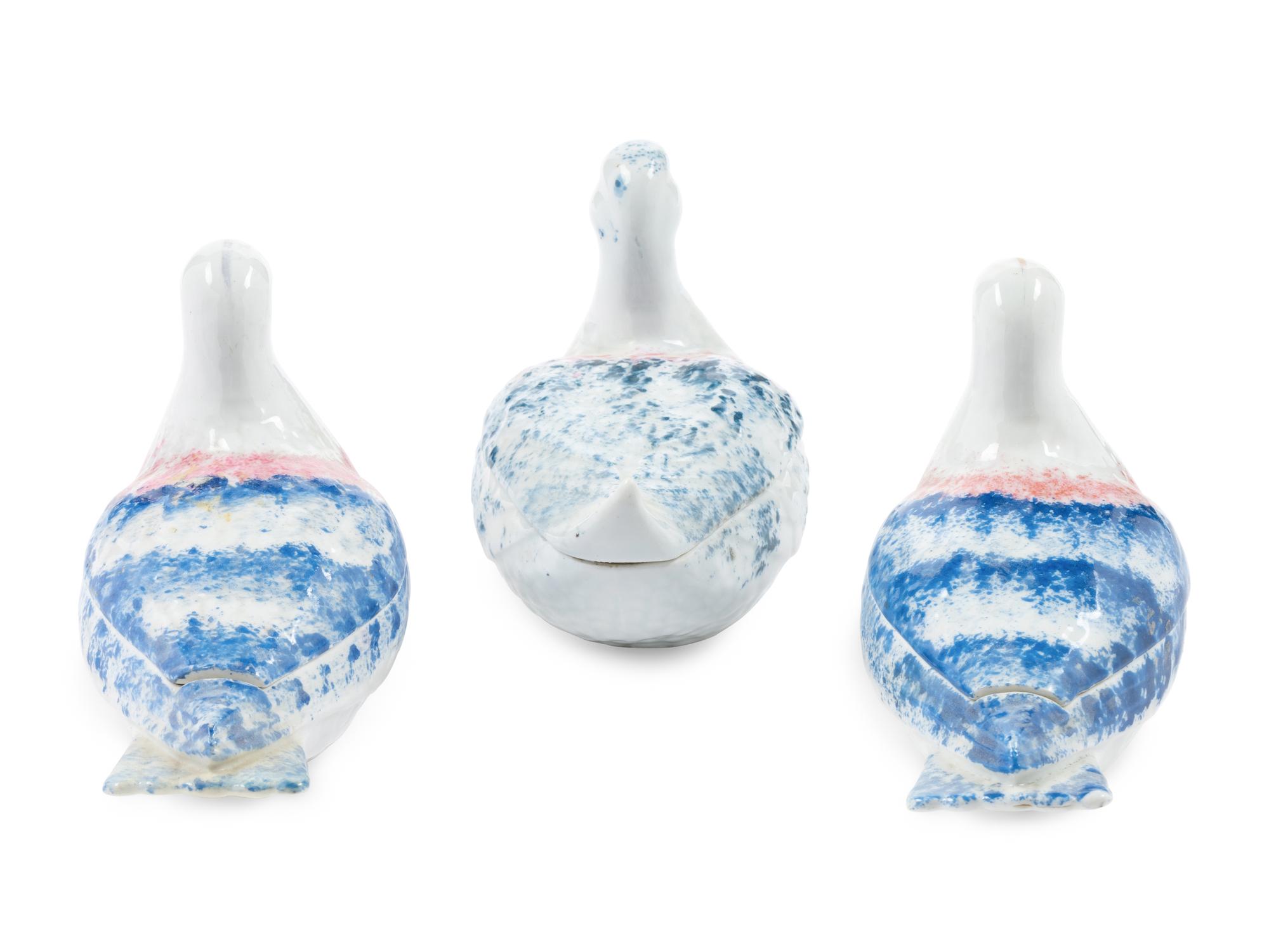 Three M.S. Kuznetsov Porcelain Bird-Form Covered Jars