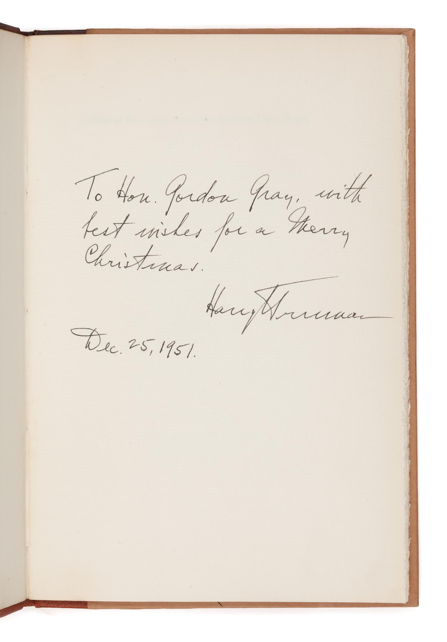 TRUMAN, Harry S. (1884-1972). Address of the President at the Opening of the Conference on the Japanese Peace Treaty. Washington: The White House, Christmas 1951.
