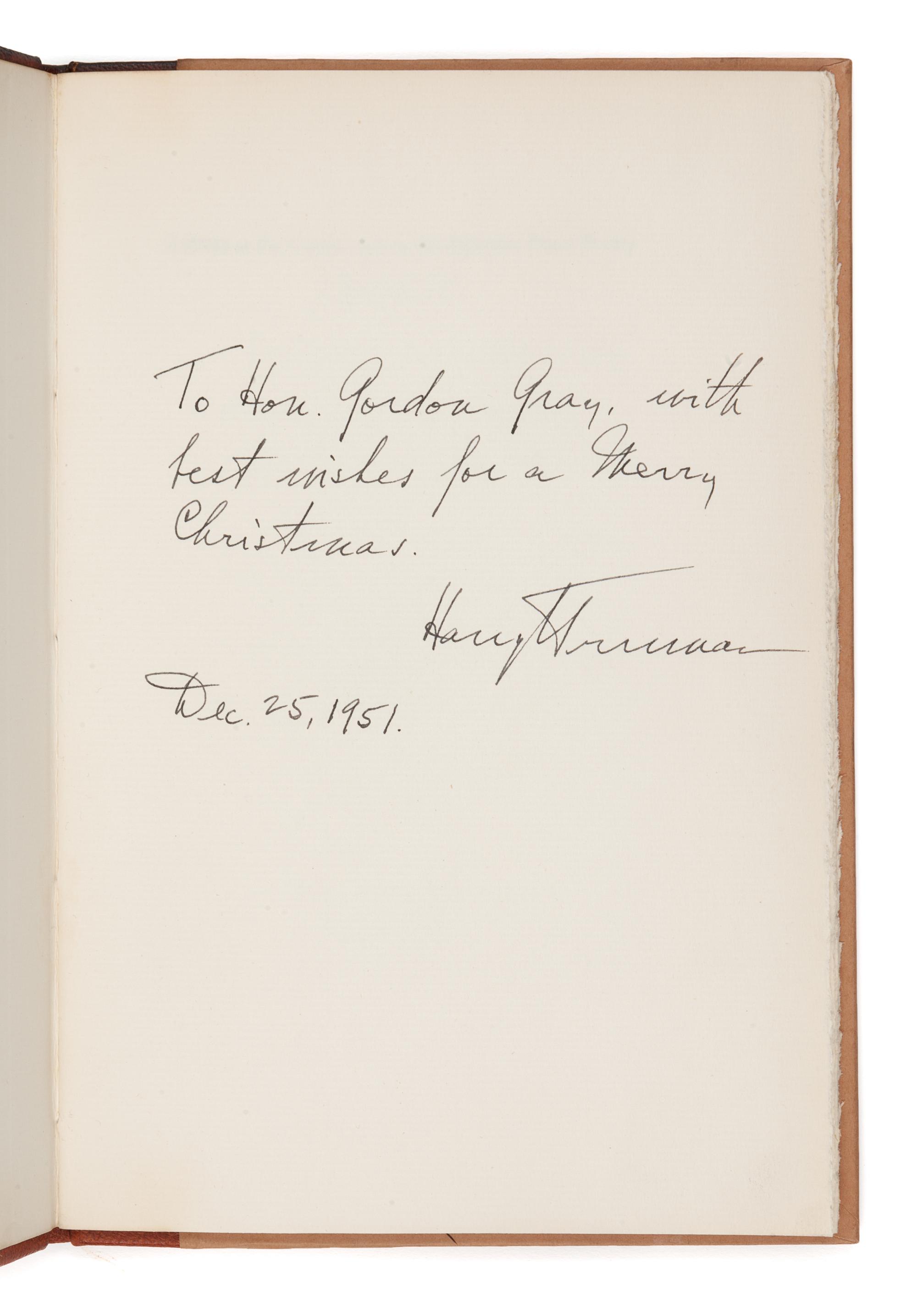 TRUMAN, Harry S. (1884-1972). Address of the President at the Opening of the Conference on the Japanese Peace Treaty. Washington: The White House, Christmas 1951.
