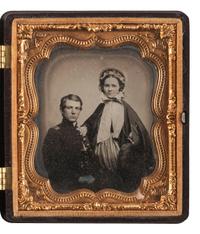 [CIVIL WAR]. Sixth plate ruby ambrotype featuring a first lieutenant of infantry with his wife.