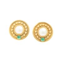 Mabé Pearl, Emerald, and Yellow Gold Earrings