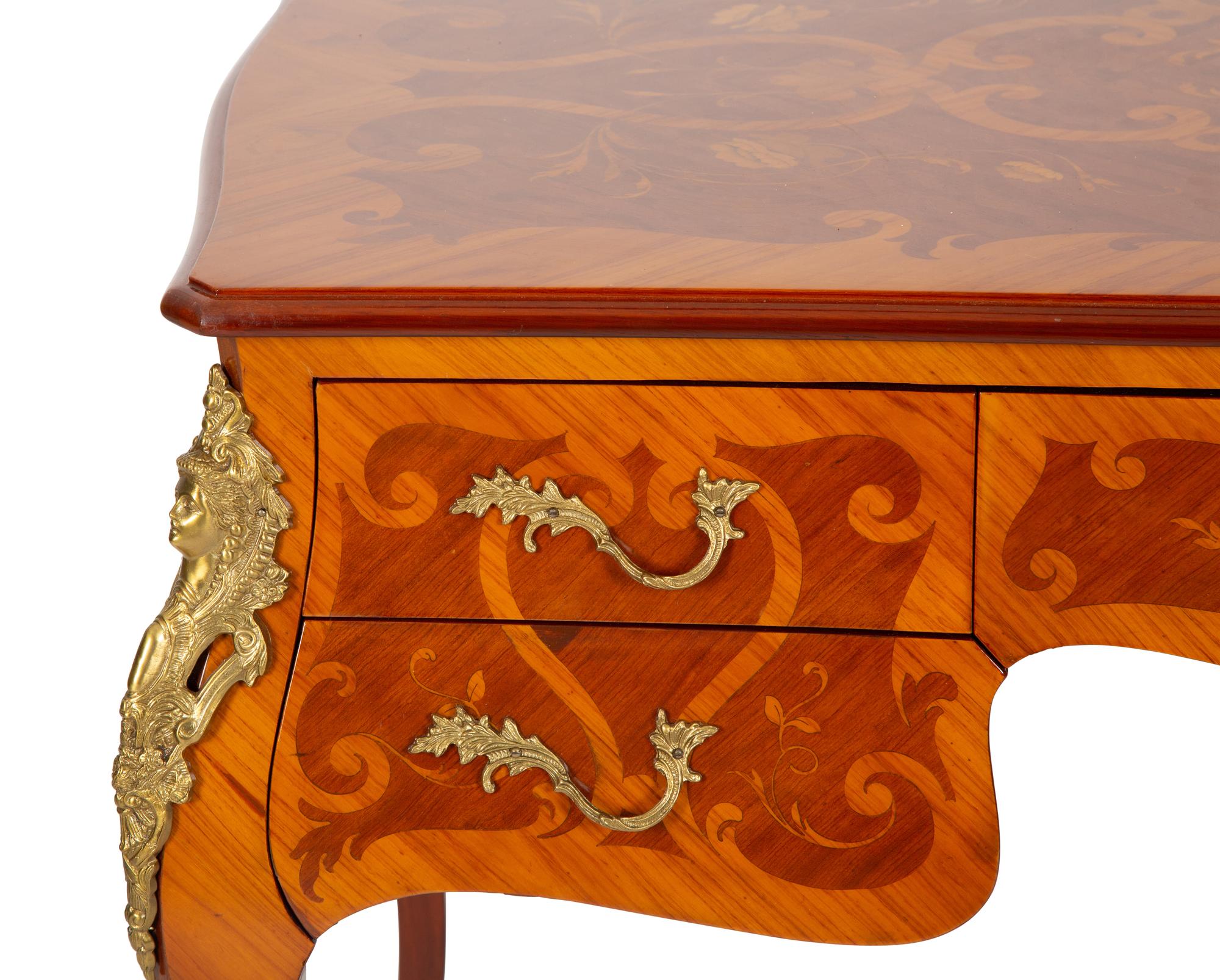 A Louis XV Style Gilt-Bronze Mounted Marquetry Bureau Plat