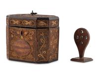 A George III Rolled Paper Tea Caddy and A Basket Splint Guide