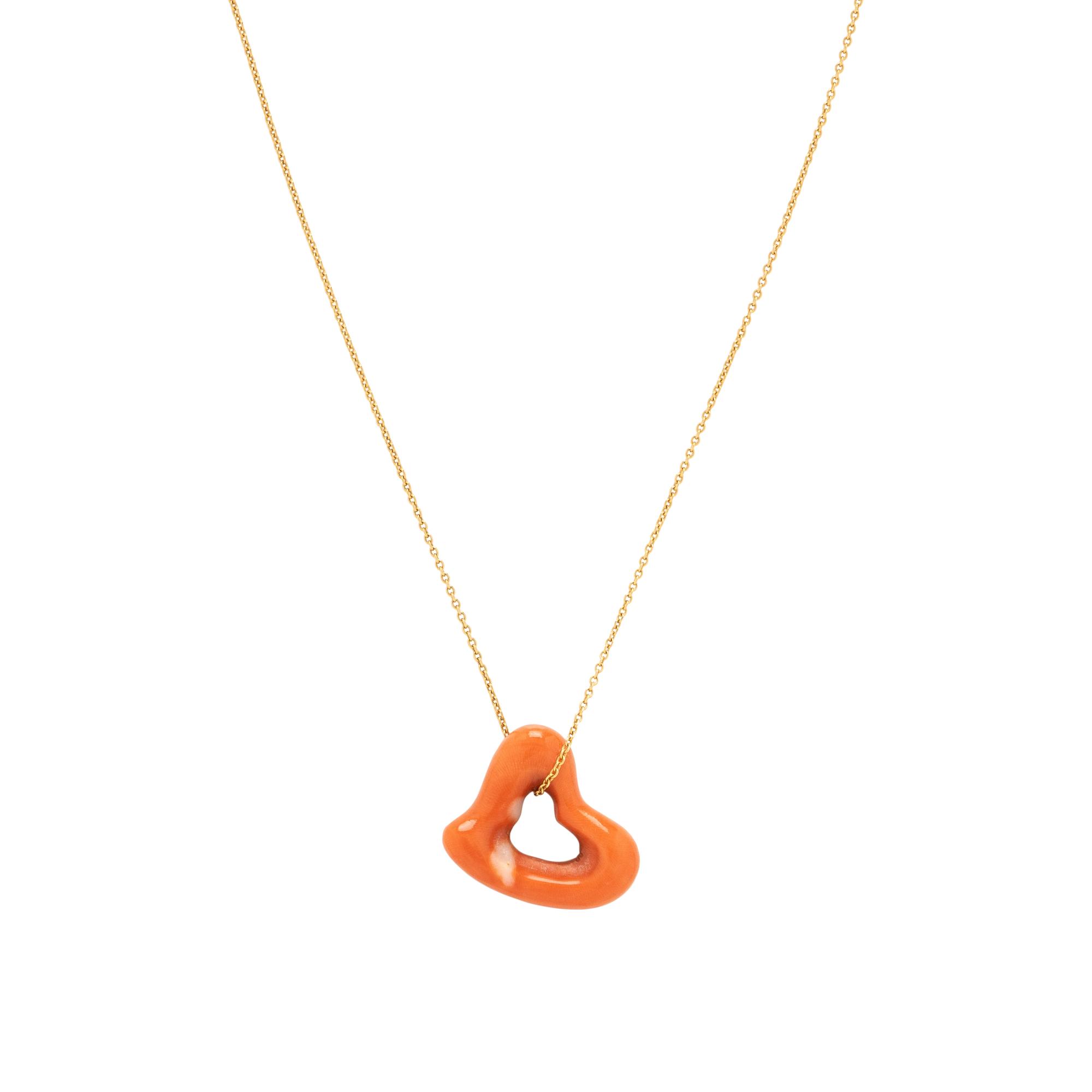 Tiffany & Co., Elsa Peretti, 'Open Heart', Coral and Yellow Gold Necklace