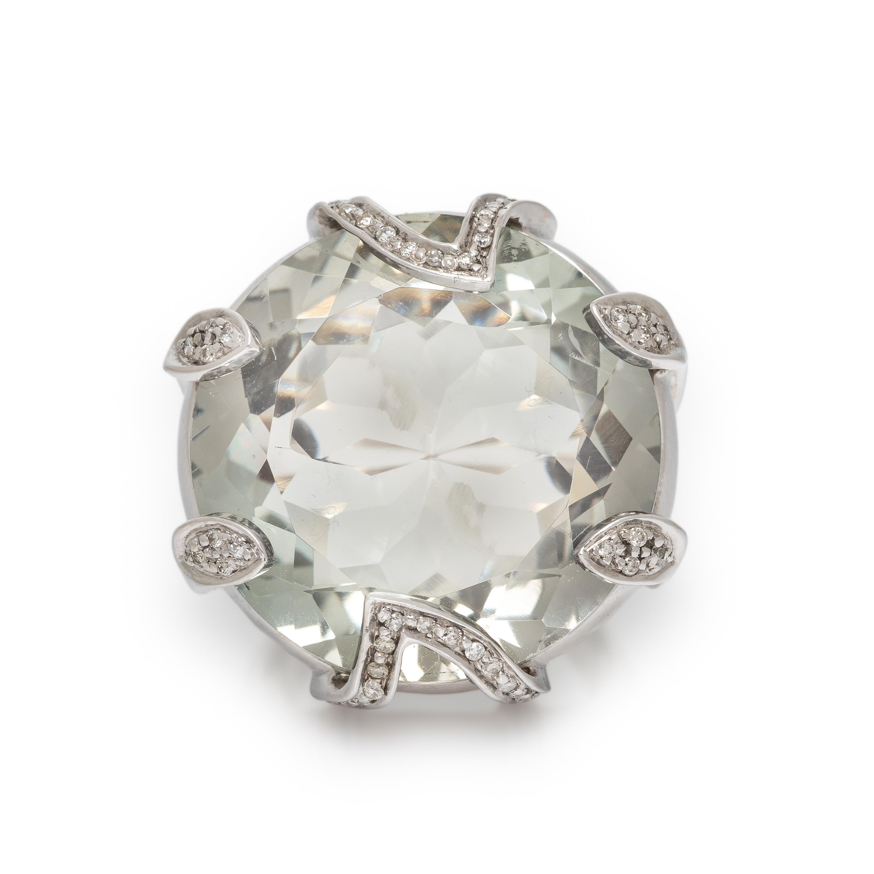 Sazingg, Prasiolite Quartz and Diamond Ring