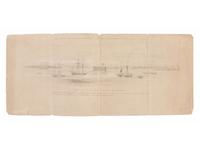 [CIVIL WAR]. Hand-drawn sketch of the blockaded Charleston Harbor during the Civil War, with inscribed key.